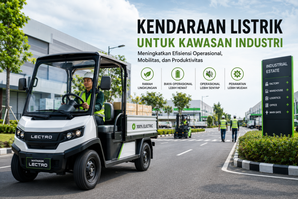 Kendaraan listrik digunakan untuk mobilitas teknisi di kawasan industri.