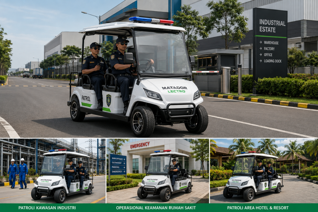 Kendaraan patrol listrik digunakan untuk patroli kawasan industri.